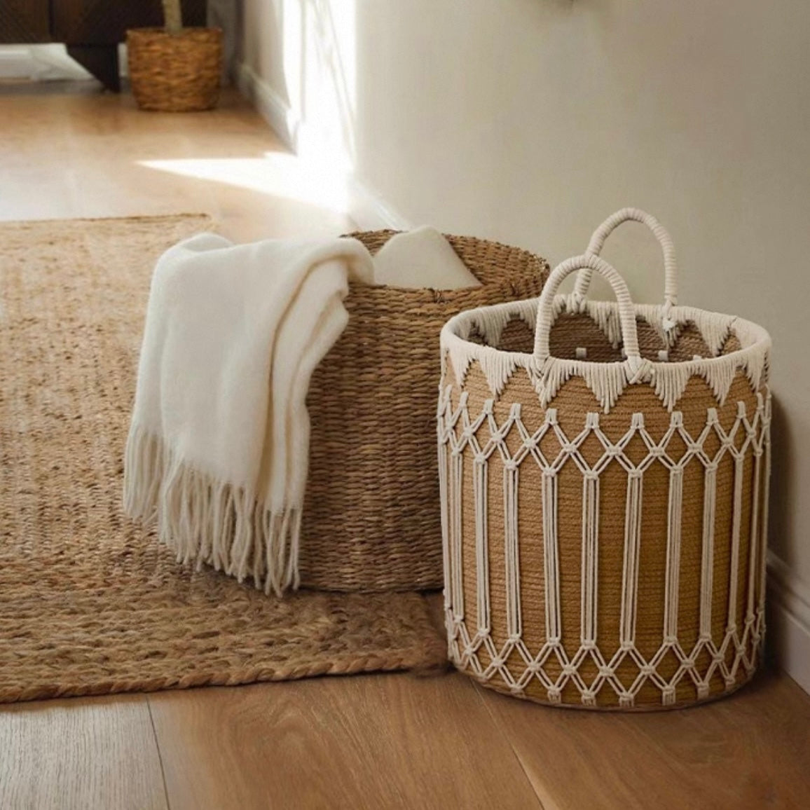 Handwoven rope basket