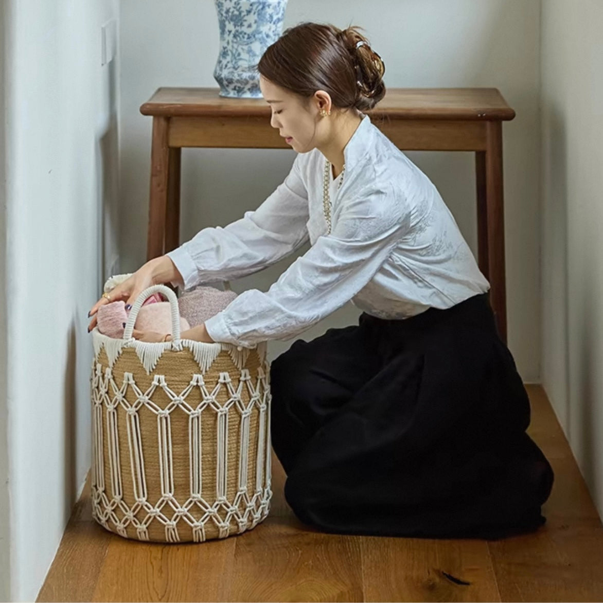 Handwoven rope basket