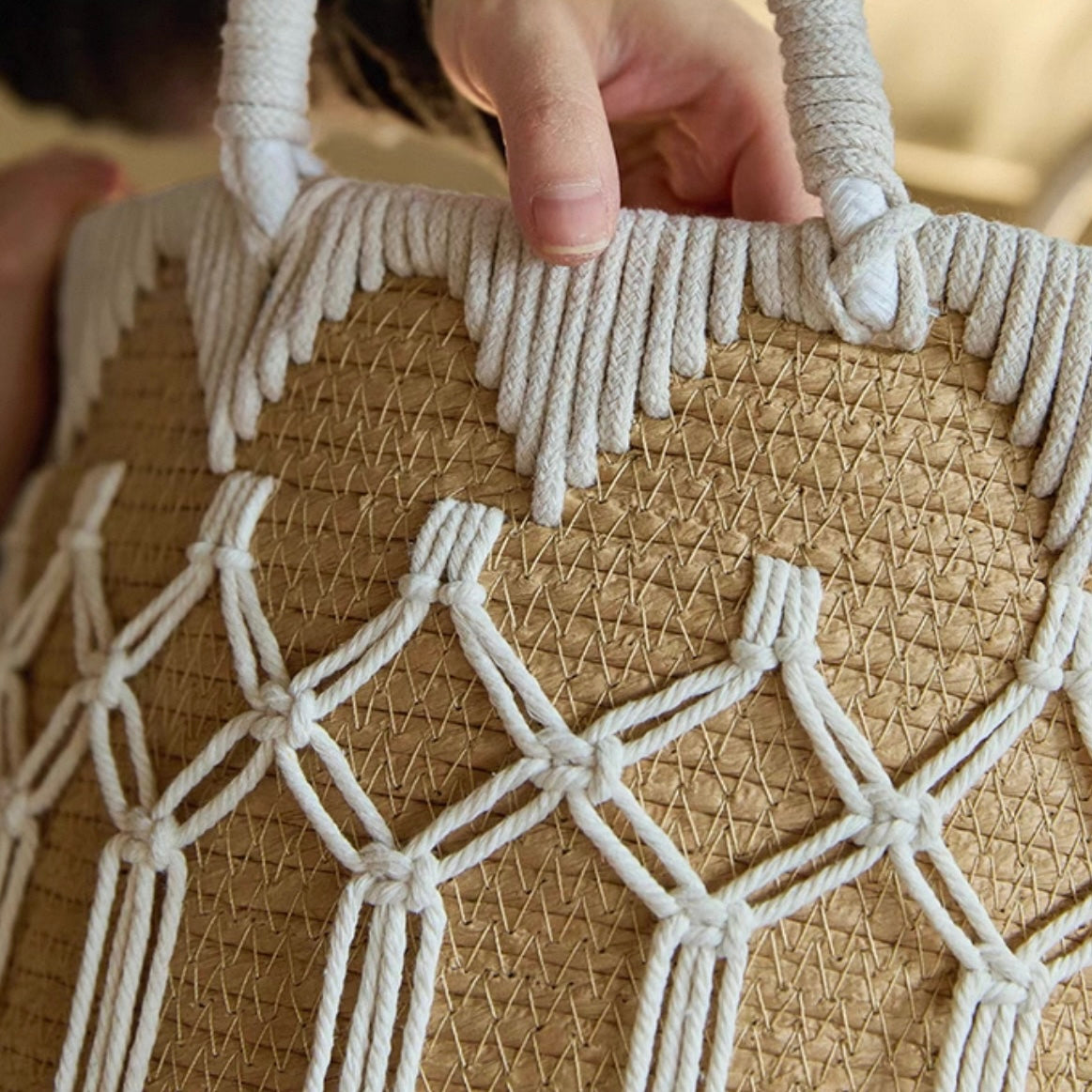 Handwoven rope basket