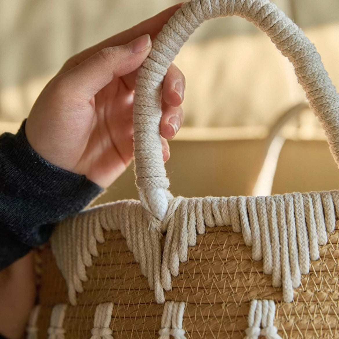 Handwoven rope basket