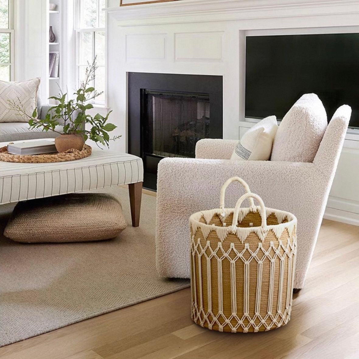 Handwoven rope basket