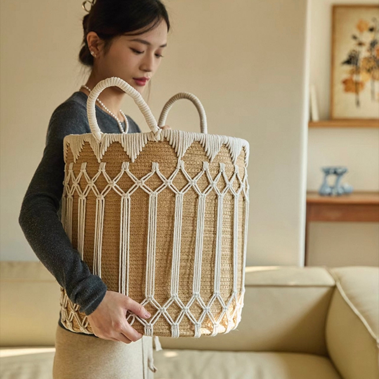 Handwoven rope basket
