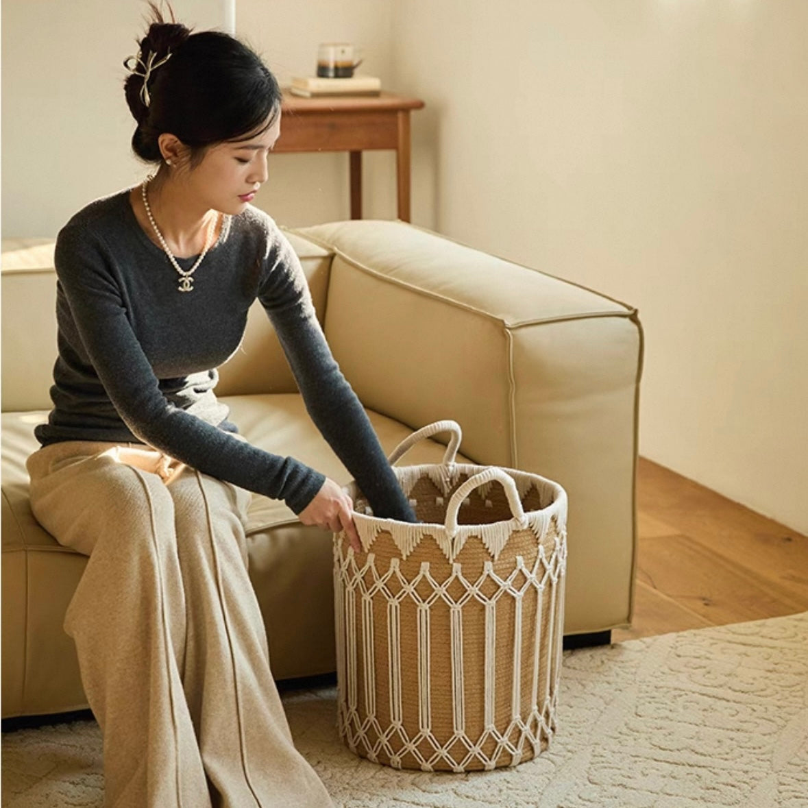 Handwoven rope basket