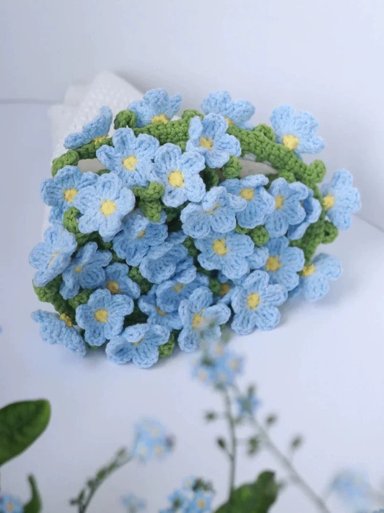 Handcrafted Crocheted Bouquet Blanket Material Kit – Forget-Me-Not
