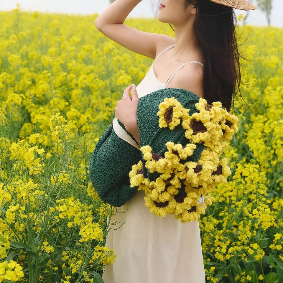 Handmade Crocheted Bouquet Blanket Finished Product – Sunflower