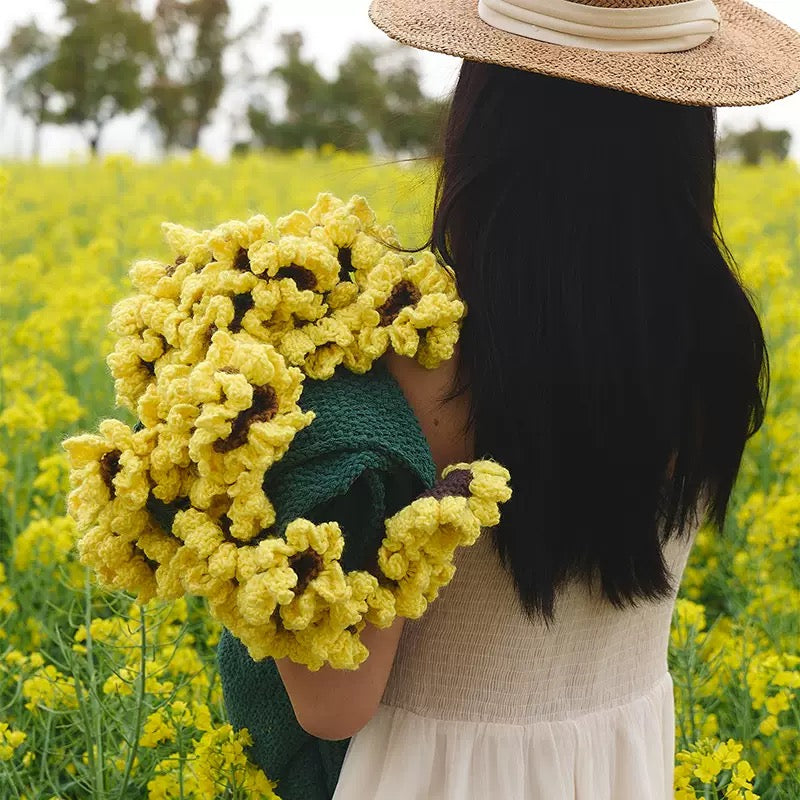 Handmade Crocheted Bouquet Blanket Finished Product – Sunflower