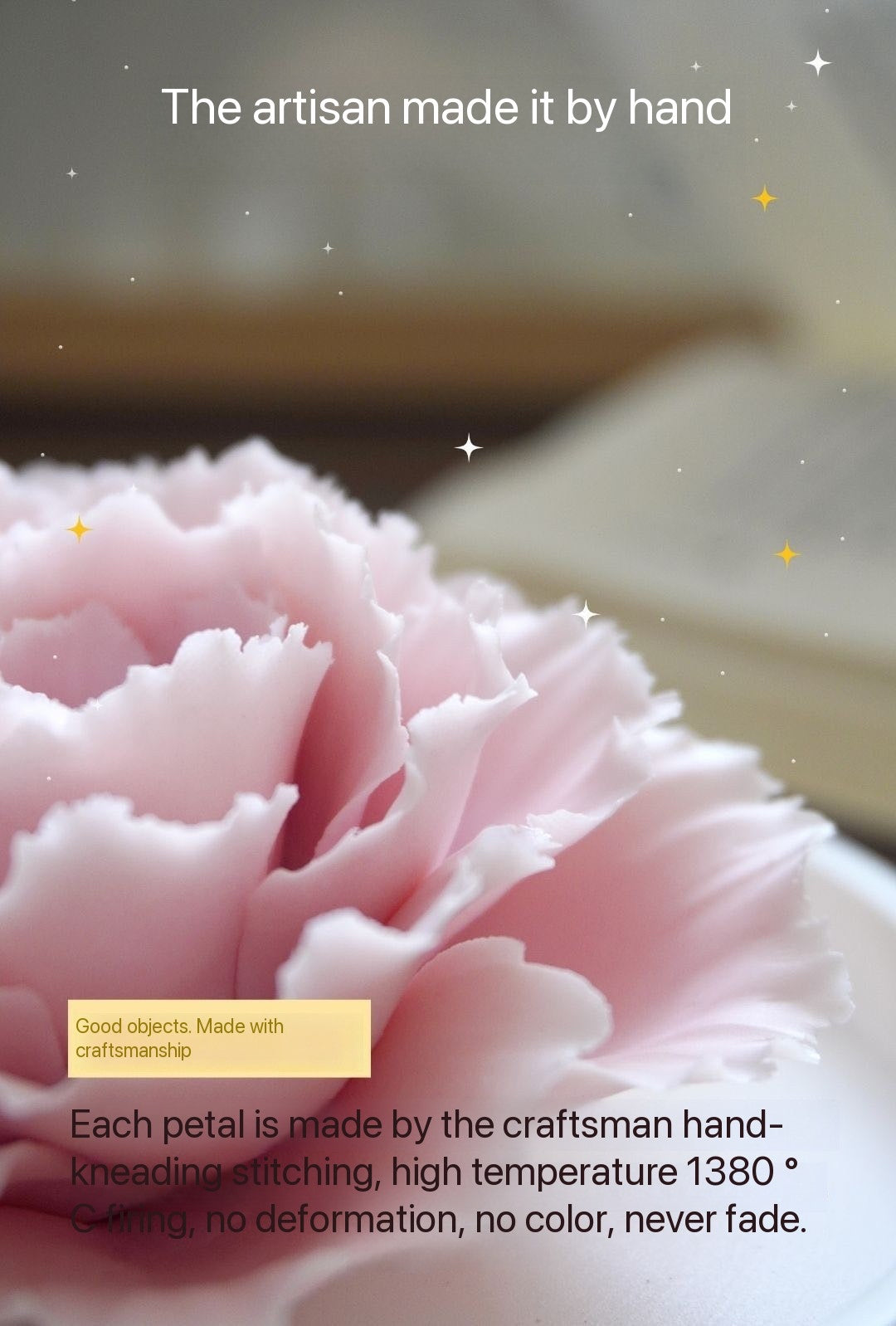 Intangible Cultural Heritage Purely Handmade Ceramic Flower with a White Base and Premium Texture