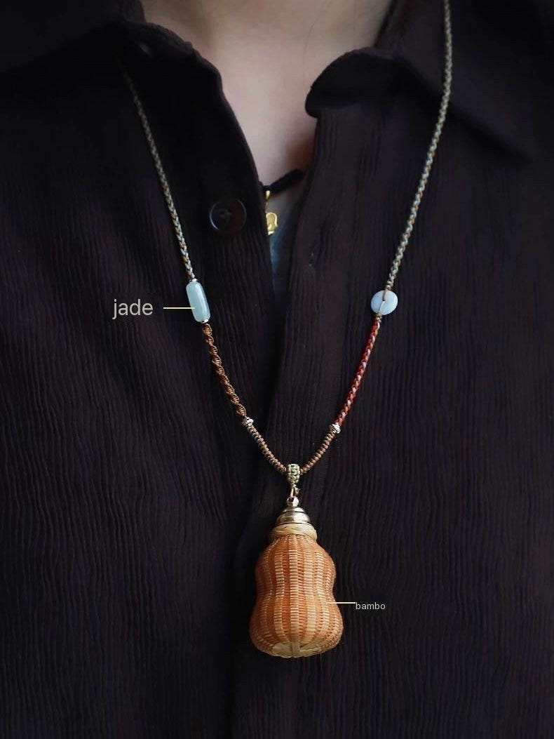 Handmade Bamboo Woven "Peace, Fortune & Prosperity Pendant