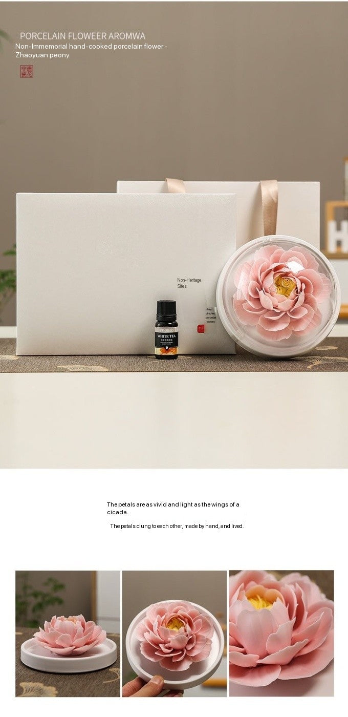 Chinese Intangible Cultural Heritage Hand-Sculpted Ceramic Floral Aroma Diffuser Gift Box