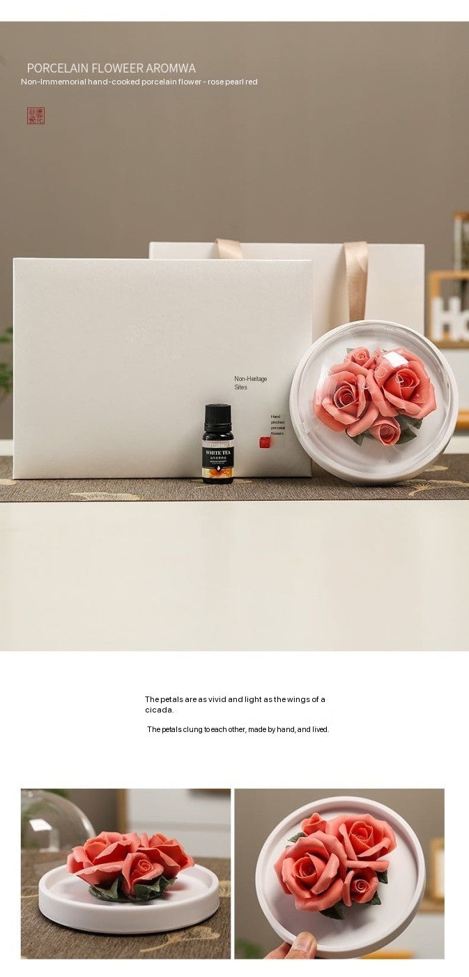 Chinese Intangible Cultural Heritage Hand-Sculpted Ceramic Floral Aroma Diffuser Gift Box