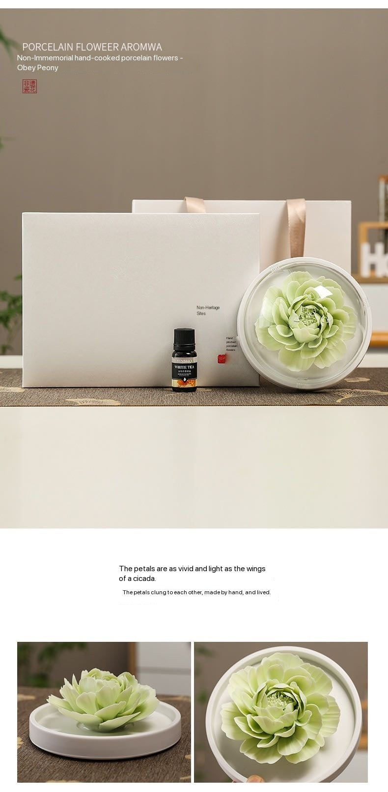 Chinese Intangible Cultural Heritage Hand-Sculpted Ceramic Floral Aroma Diffuser Gift Box