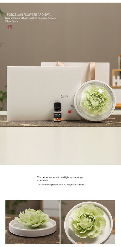 Chinese Intangible Cultural Heritage Hand-Sculpted Ceramic Floral Aroma Diffuser Gift Box
