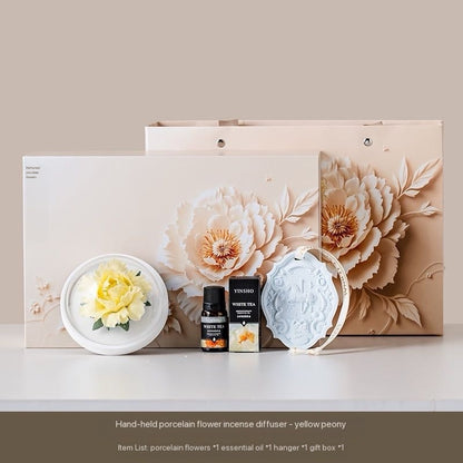 Chinese intangible cultural heritage handmade ceramic peony&rose aromatherapy high-end gift